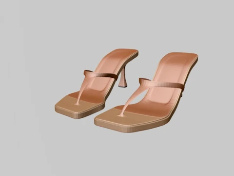 Square-Toe Single-Strap Spool-Heel Slide Sandals 01 3D Model
