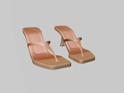 Square-Toe Single-Strap Spool-Heel Slide Sandals 01 3D Model