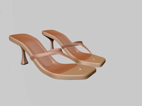 Square-Toe Single-Strap Spool-Heel Slide Sandals 01 3D Model