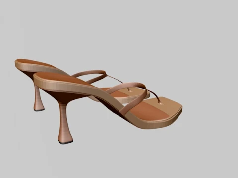 Square-Toe Single-Strap Spool-Heel Slide Sandals 01 3D Model