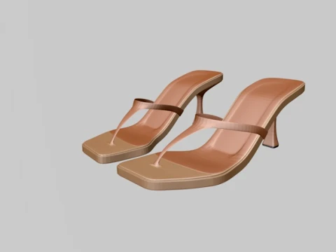 Square-Toe Single-Strap Spool-Heel Slide Sandals 01 3D Model