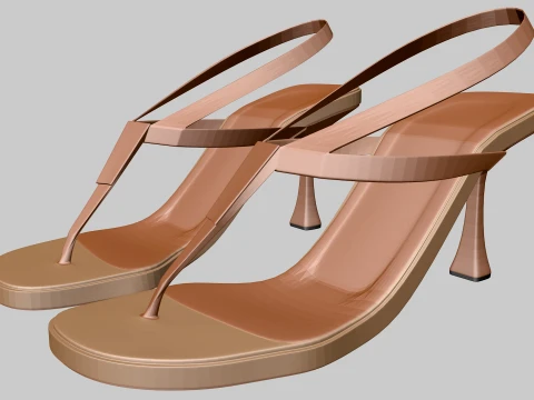 Round-Toe Double-Straps Spool-Heel Slingback Sandals 01 Modelo 3D