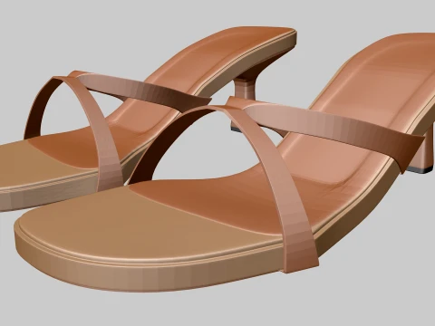 Round-Toe Double-Straps Kitten-Heel Slide Sandals 01 3D Model