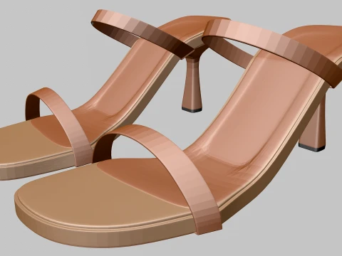 Round-Toe Double-Straps Spool-Heel Slide Sandals 01 3D Modell