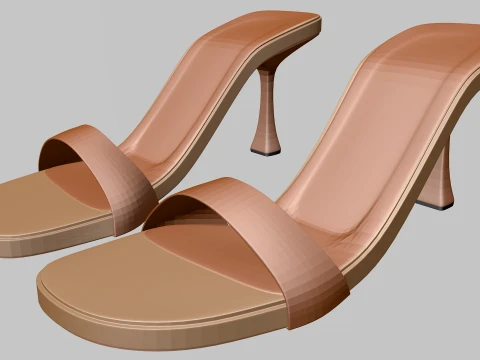 Round-Toe Single-Strap Spool-Heel Stilleto Sandals 01 Modello 3D