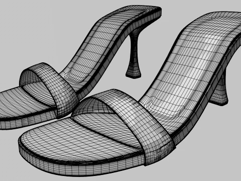 Round-Toe Single-Strap Spool-Heel Stiletto Sandals 01 3D Model