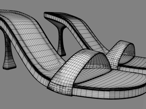 Round-Toe Single-Strap Spool-Heel Stiletto Sandals 01 3D Model