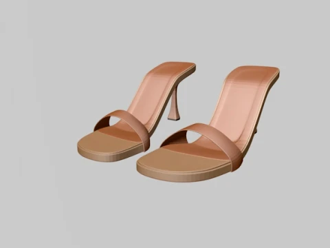 Round-Toe Single-Strap Spool-Heel Stiletto Sandals 01 3D Model