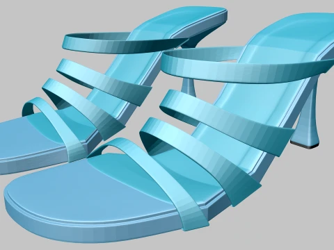 Round-Toe Quad-Straps Spool-Heel Stiletto Sandals 01 3D Model