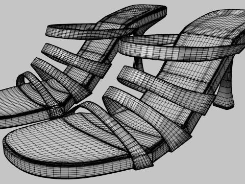 Round-Toe Quad-Straps Spool-Heel Stiletto Sandals 01 3D Model