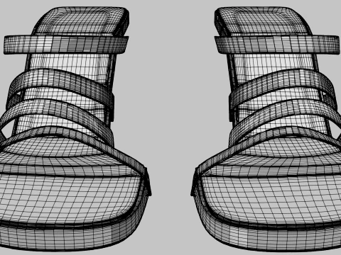 Round-Toe Quad-Straps Spool-Heel Stiletto Sandals 01 3D Model
