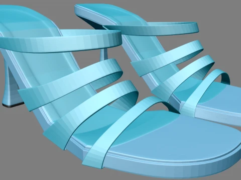 Round-Toe Quad-Straps Spool-Heel Stiletto Sandals 01 3D Model