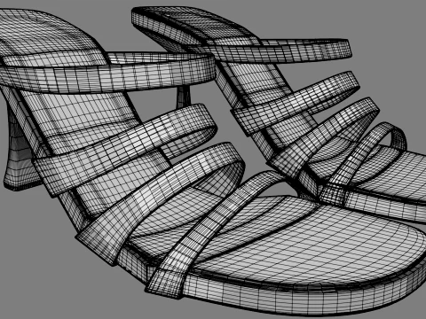 Round-Toe Quad-Straps Spool-Heel Stiletto Sandals 01 3D Model