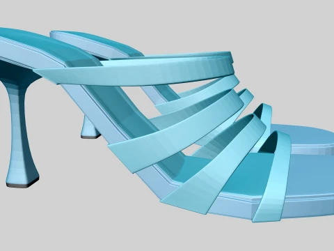 Round-Toe Quad-Straps Spool-Heel Stiletto Sandals 01 3D Model
