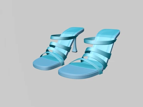 Round-Toe Quad-Straps Spool-Heel Stiletto Sandals 01 3D Model