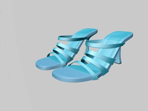Round-Toe Quad-Straps Spool-Heel Stiletto Sandals 01 3D Model