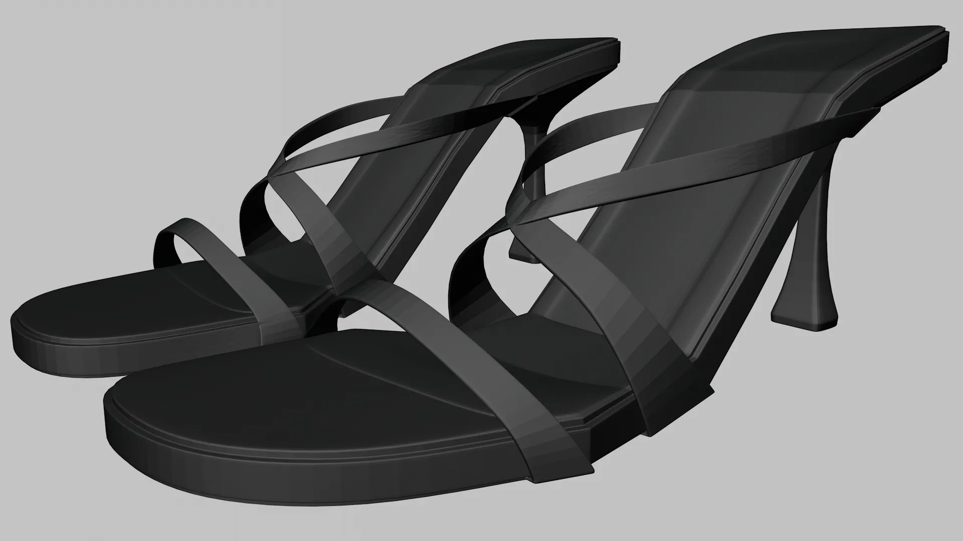 Round-Toe Triple-Straps Spool-Heel Stiletto Sandals 02 3D Model .c4d .max .obj .3ds .fbx .stl .blend 