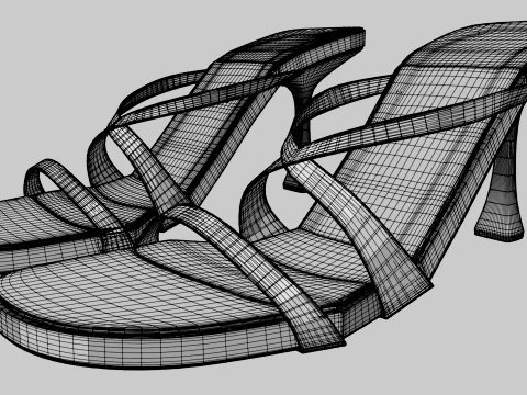 Round-Toe Triple-Straps Spool-Heel Stiletto Sandals 02 3D Model