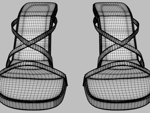 Round-Toe Triple-Straps Spool-Heel Stiletto Sandals 02 3D Model