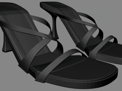 Round-Toe Triple-Straps Spool-Heel Stiletto Sandals 02 3D Model