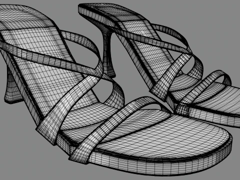 Round-Toe Triple-Straps Spool-Heel Stiletto Sandals 02 3D Model