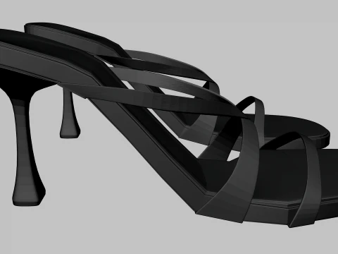 Round-Toe Triple-Straps Spool-Heel Stiletto Sandals 02 3D Model