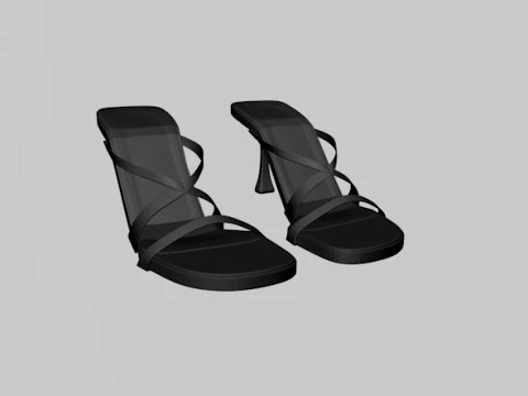Round-Toe Triple-Straps Spool-Heel Stiletto Sandals 02 3D Model