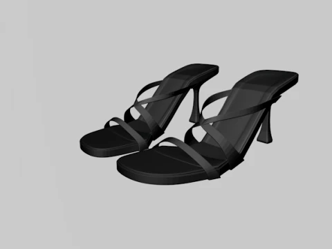 Round-Toe Triple-Straps Spool-Heel Stiletto Sandals 02 3D Model