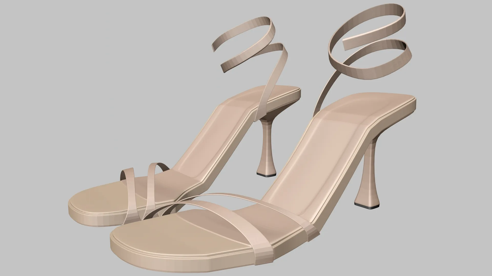 Round-Toe Ankle-Strap Spool-Heel Stiletto Sandals 02 3D Model .c4d .max .obj .3ds .fbx .stl .blend
