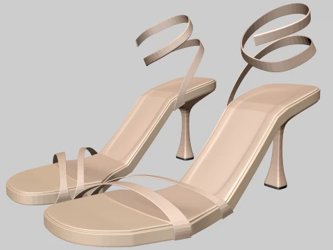 Round-Toe Ankle-Strap Spool-Heel Stiletto Sandals 02 3D Model