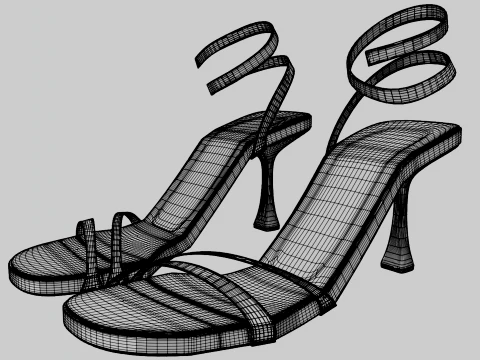 Round-Toe Ankle-Strap Spool-Heel Stiletto Sandals 02 3D Model