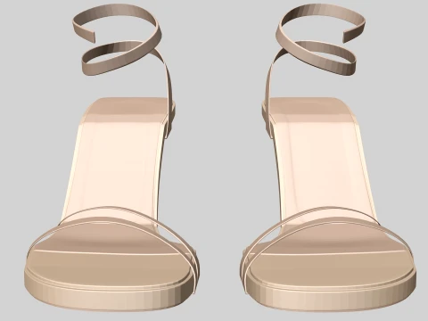 Round-Toe Ankle-Strap Spool-Heel Stiletto Sandals 02 3D Model
