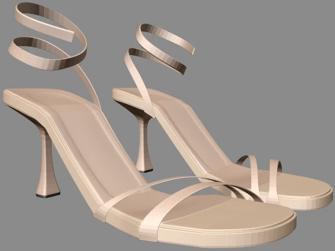 Round-Toe Ankle-Strap Spool-Heel Stiletto Sandals 02 3D Model