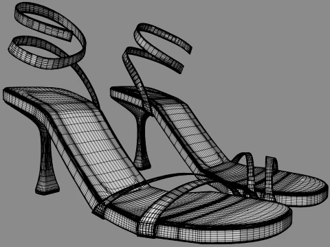 Round-Toe Ankle-Strap Spool-Heel Stiletto Sandals 02 3D Model