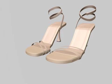 Round-Toe Ankle-Strap Spool-Heel Stiletto Sandals 02 3D Model