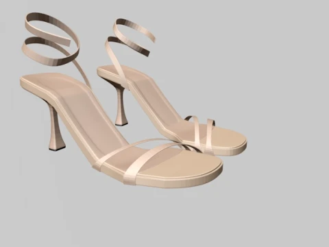 Round-Toe Ankle-Strap Spool-Heel Stiletto Sandals 02 3D Model