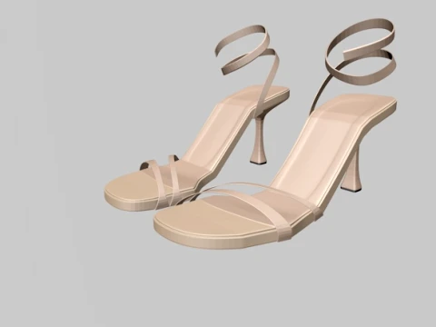 Round-Toe Ankle-Strap Spool-Heel Stiletto Sandals 02 3D Model