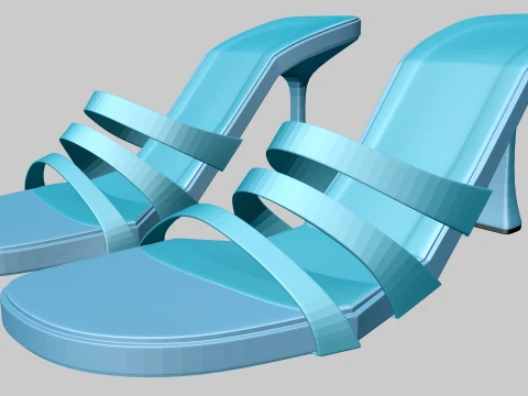 Round-Toe Triple-Straps Spool-Heel Stiletto Sandals 03 3D Model