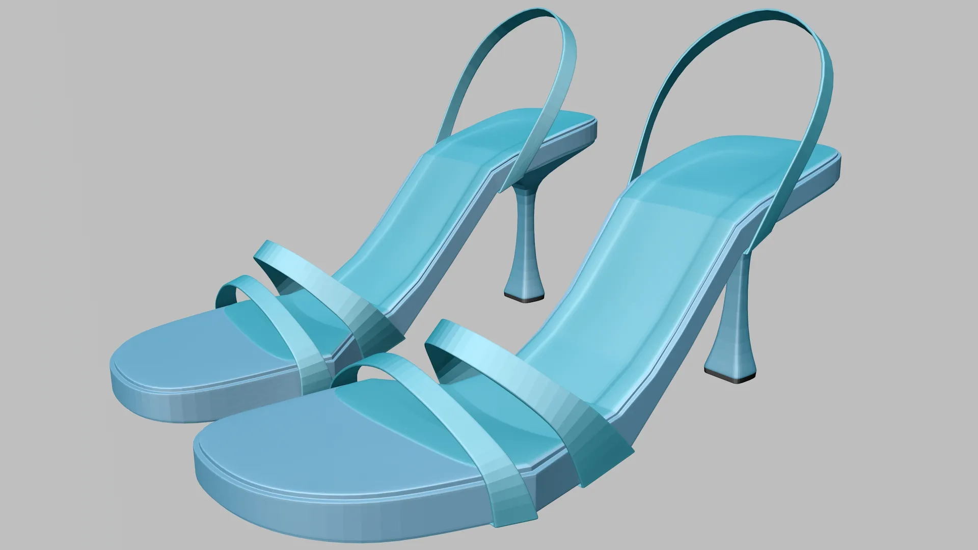 Round-Toe Triple-Straps Spool-Heel Slingback Sandals 02 3D Model .c4d .max .obj .3ds .fbx .stl .blend