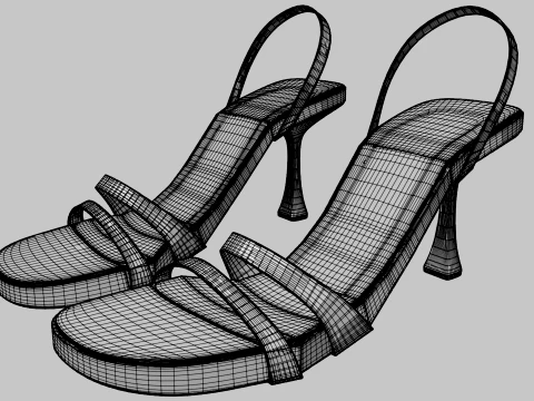 Round-Toe Triple-Straps Spool-Heel Slingback Sandals 02 3D Model