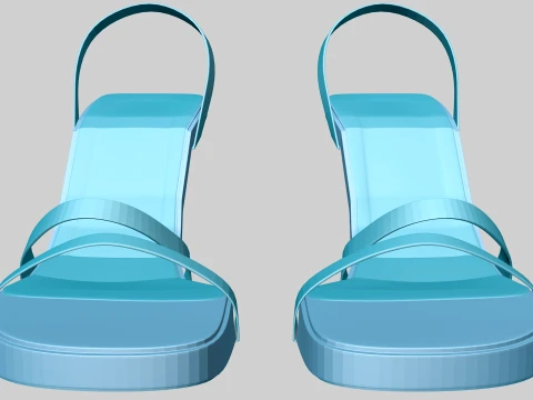 Round-Toe Triple-Straps Spool-Heel Slingback Sandals 02 3D Model