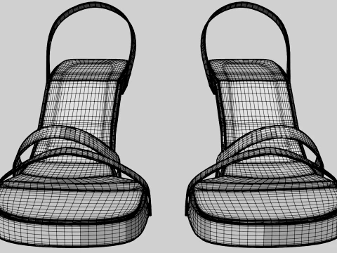 Round-Toe Triple-Straps Spool-Heel Slingback Sandals 02 3D Model