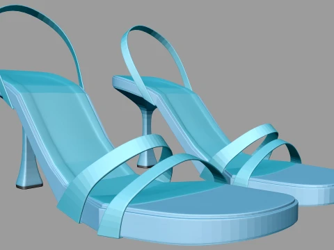 Round-Toe Triple-Straps Spool-Heel Slingback Sandals 02 3D Model