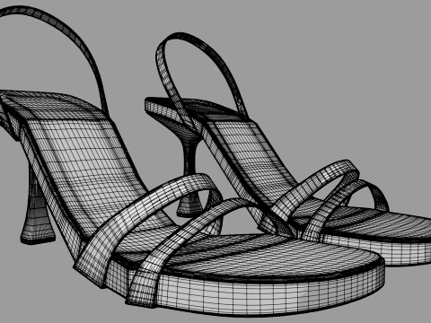 Round-Toe Triple-Straps Spool-Heel Slingback Sandals 02 3D Model