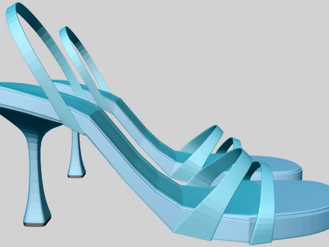 Round-Toe Triple-Straps Spool-Heel Slingback Sandals 02 3D Model