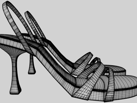 Round-Toe Triple-Straps Spool-Heel Slingback Sandals 02 3D Model