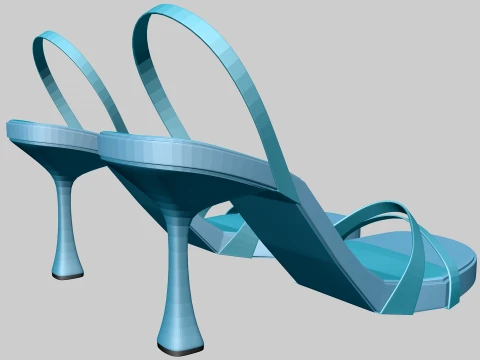 Round-Toe Triple-Straps Spool-Heel Slingback Sandals 02 3D Model