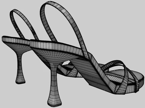 Round-Toe Triple-Straps Spool-Heel Slingback Sandals 02 3D Model