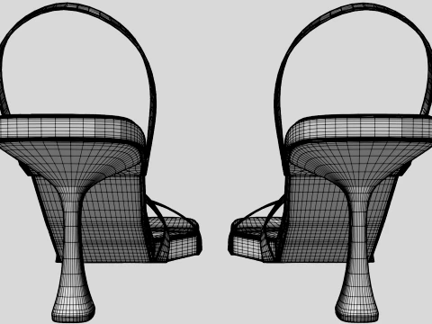 Round-Toe Triple-Straps Spool-Heel Slingback Sandals 02 3D Model
