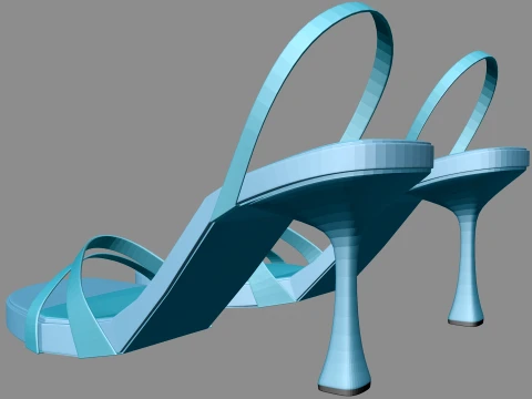 Round-Toe Triple-Straps Spool-Heel Slingback Sandals 02 3D Model